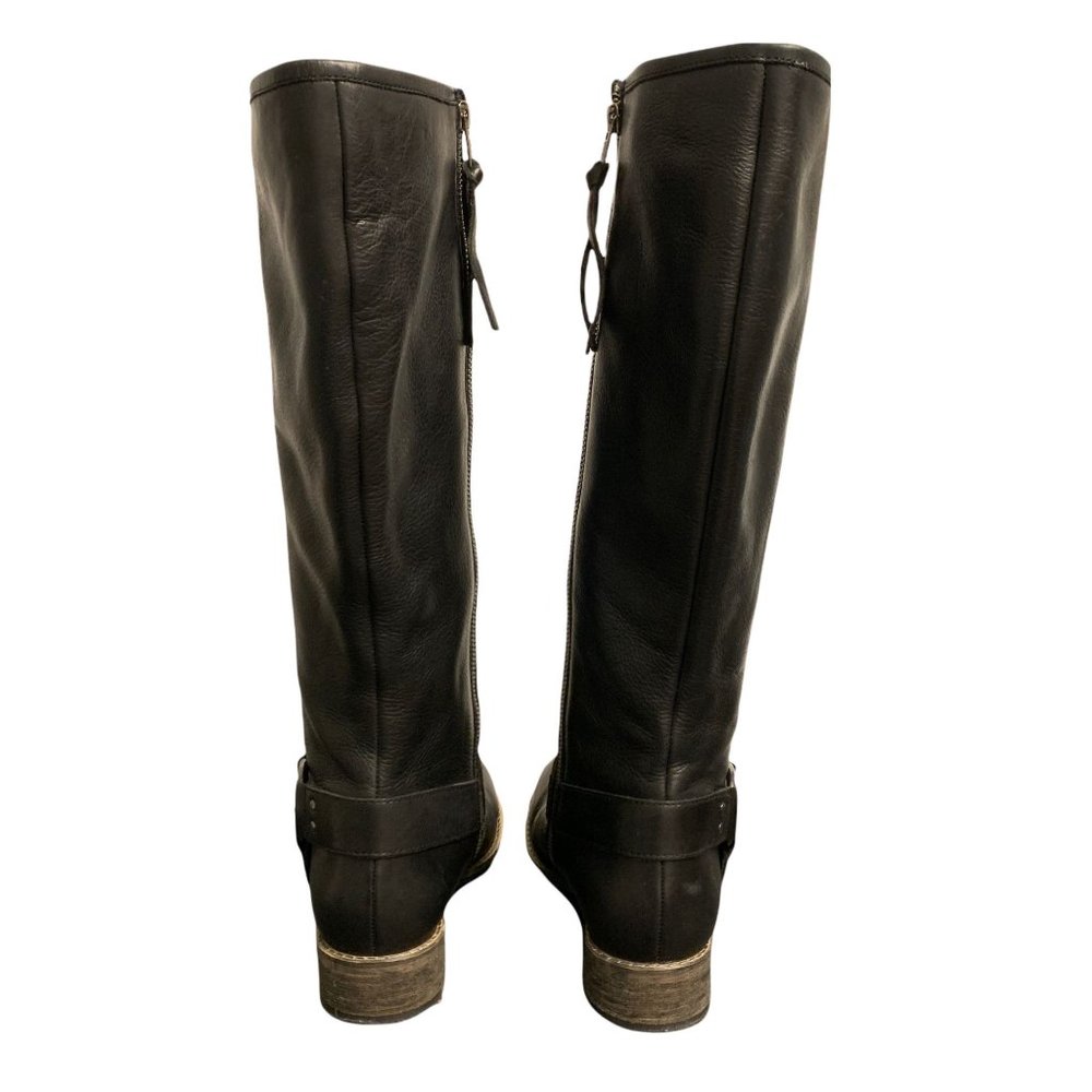 Diba Black Leather Moto Full Zip Knee High Boots Size 7 - Picture 4 of 14